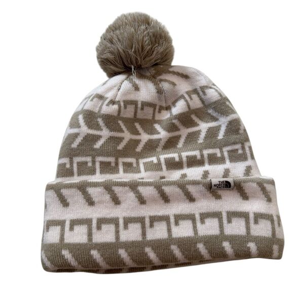 THE NORTH FACE SKI TUKE Knit Lined Beanie Hat Flax Triangle Fair Isle One Size - Picture 2 of 5